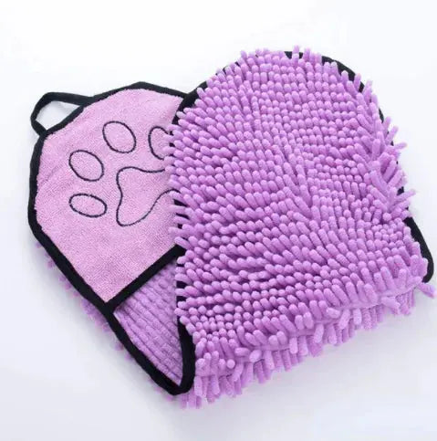 Oazeno Ultra-Absorbent Pet Towel with Hand Pockets | Quick-Dry Microfiber & Chenille